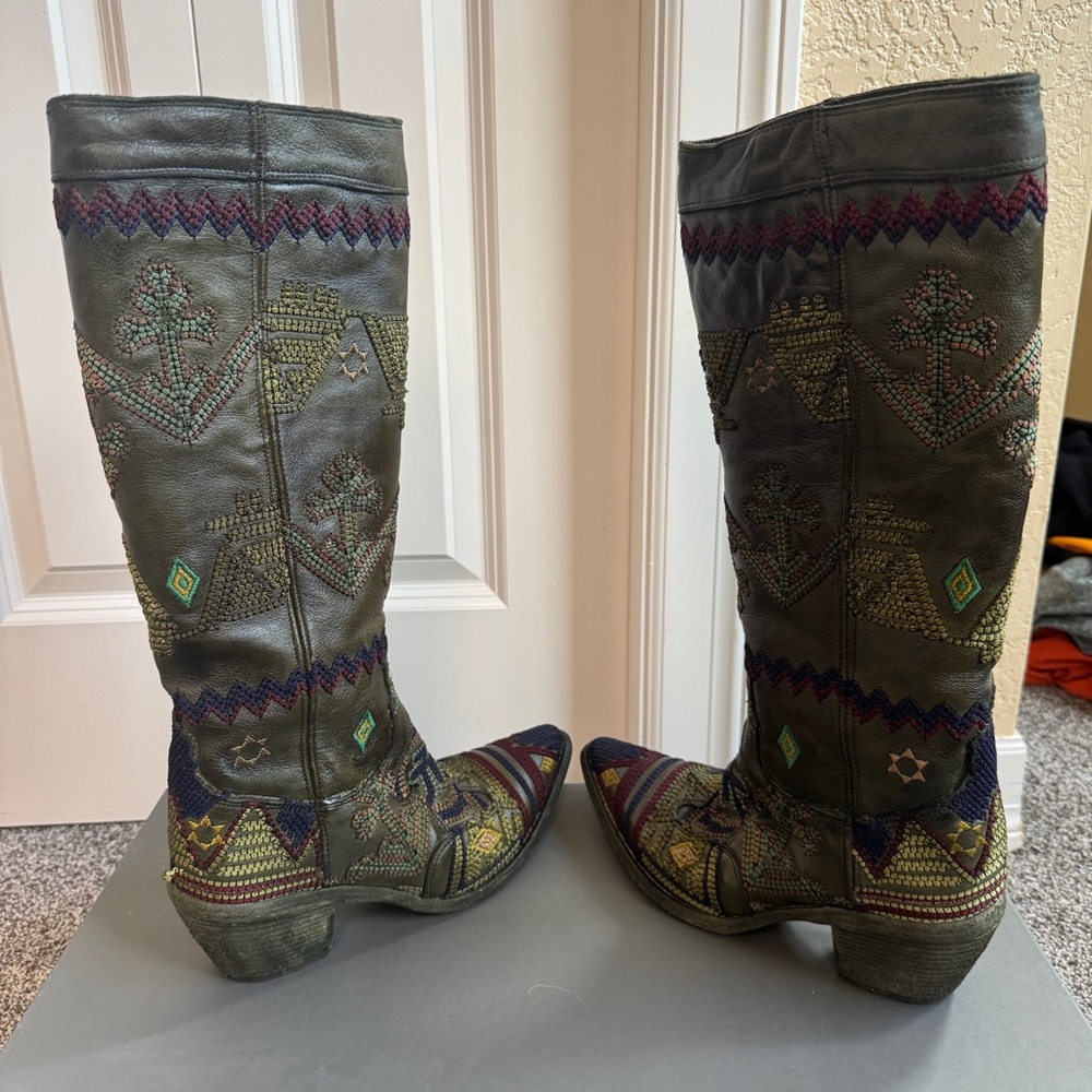 Marco Delli Dallas High Embroidered Tall Boots Olive Green 38 NWT $1295 Sold Out - Picture 6 of 15